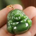 Buddha Stones 925 Sterling Silver Laughing Buddha Hetian Cyan Jade 18K Gold Success Necklace Chain Pendant Necklaces & Pendants BS 2