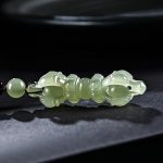 Buddha Stones Tibetan Natural Hetian Cyan Jade White Jade Dorje Vajra Engraved Success Necklace Pendant Necklaces & Pendants BS 3