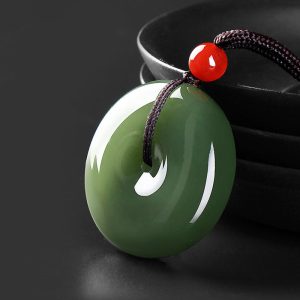 Buddha Stones Natural Round Jade Peace Buckle Prosperity Necklace String Pendant Necklaces & Pendants BS 28-30mm