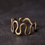 Buddha Stones Simple Curved Brass Design Copper Luck Wealth Adjustable Ring Ring BS US8 Adjustable