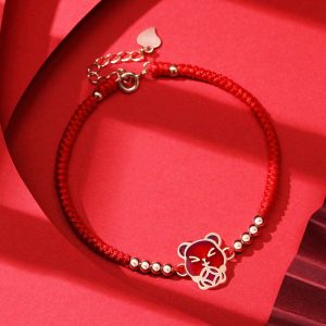Buddha Stones 925 Sterling Silver Chinese Zodiac Luck Faith Discolor Red String Bracelet Bracelet BS Rat(Wrist Circumference 15-18cm)