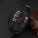 Buddha Stones Leather Layered Titanium Steel Balance Braided Bracelet Bracelet BS 3