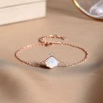 Buddha Stones 925 Sterling Silver Tridacna Stone Shell Blessing Necklace Pendant Bracelet Earrings Jewelry Set Bracelet Necklaces & Pendants BS Rose Gold Bracelet(Wrist Circumference 14-17cm)
