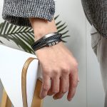 Buddha Stones Leather Multi-Layer Titanium Steel Balance Braided Magnetic Buckle Bracelet Bracelet BS 11