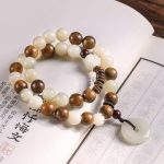 Buddha Stones Bodhi Seed Green Sandalwood Lotus Peace Buckle Harmony Double Wrap Bracelet Bracelet BS 2