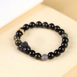 Buddha Stones Gold Sheen Obsidian Black Obsidian Silver Sheen Obsidian Cute Rabbit Protection Bracelet Bracelet BS 1
