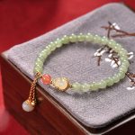 Buddha Stones 925 Sterling Silver Hetian Jade Gourd Lotus Abundance Luck Bracelet Bracelet BS 11