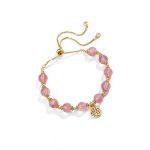 Buddha Stones 14K Gold Plated Natural Strawberry Quartz Fu Character Positive Charm Bracelet Bracelet BS 2