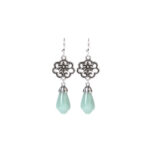 Buddha Stones Magnolia Flower Jade Water Drop Prosperity Dangle Earrings Earrings BS 4