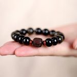 Buddha Stones Natural Gold Sheen Obsidian Rainbow Obsidian Om Mani Padme Hum Fu Character Healing Bracelet Bracelet BS 15