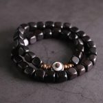 Buddha Stones Ebony Wood Dzi Bead Copper Peace Couple Bracelet Bracelet BS 18cm