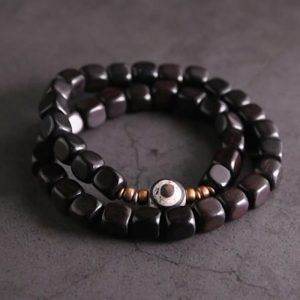 Buddha Stones Ebony Wood Dzi Bead Copper Peace Couple Bracelet Bracelet BS 18cm