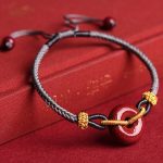 Buddha Stones Handmade Cinnabar Peace Buckle Blessing Braided Rope Bracelet Bracelet BS 13