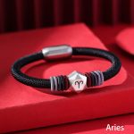 Buddha Stones 999 Sterling Silver 12 Constellations of the Zodiac Blessing Handmade String Bracelet Bracelet BS Aries