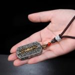 Buddha Stones Tibetan Om Mani Padme Hum Carved Dorje Vajra Rotatable Lotus Pattern Purity Rope Necklace Pendant Necklaces & Pendants BS 6