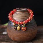 Buddha Stones Gold Swallowing Beast Family Charm Gold Silver Foil Liuli Glass Bead Blessings Bracelet Bracelet BS Red Gold 10mm(18 Beads)