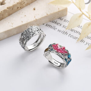 Buddha Stones 925 Sterling Silver Koi Fish Lotus Flower Prosperity Ring 1
