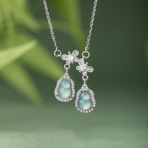 Buddha Stones 925 Sterling Silver Green Jade Double Gourd Butterfly Luck Necklace Pendant Necklaces & Pendants BS Jade(Prosperity♥Abundance)