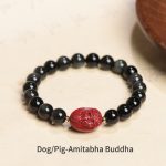 Buddha Stones Chinese Zodiac Natal Buddha Natural Black Obsidian Cinnabar Purification Bracelet Bracelet BS 8mm Dog/Pig-Amitabha Buddha(Wrist Circumference 14-17cm)