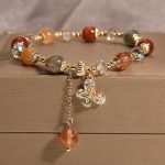 Buddha Stones Natural Fu Lu Shou Rainbow Crystal Rutilated Quartz Wealth Butterfly Charm Bracelet Bracelet BS Fu Lu Shou Crystal(Wrist Circumference 14-16cm)