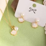 Buddha Stones Ginkgo Tridacna Stone Pearl Bead Copper Blessing Necklace Pendant Ring Earrings Set Bracelet Necklaces & Pendants BS 1