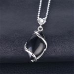 Buddha Stones Marquise Pattern Natural Crystal Stone Charm Necklace Pendant Necklaces & Pendants BS Black Onyx