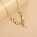 Buddha Stones Golden Bamboo Pattern Titanium Steel Wealth Necklace Pendant Necklaces & Pendants BS 2