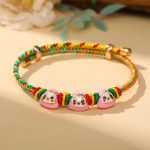Buddha Stones Colorful Rope Zongzi Pattern Luck Handmade Child Adult Bracelet Bracelet BS Golden Colorful Rope-Three Zongzi (Pink)(Wrist Circumference 12-20cm)