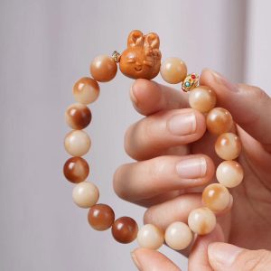 Buddha Stones Natural Bodhi Seed Lovely Rabbit Peace Bracelet Bracelet BS Bodhi Seed(Wisdom♥Wake Up)(Wrist Circumference 14-16cm)