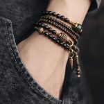 Buddha Stones Rainbow Obsidian Ebony Wood Copper Positive Multilayer Bracelet Bracelet BS 2