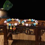 Buddha Stones Gold Swallowing Beast Family Pink Love Heart Luminous Fluorescent Liuli Glass Bead Bracelet Bracelet BS 4