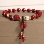 Buddha Stones Natural Cinnabar Peace Buckle Copper Coin Charm Blessing Bracelet Bracelet BS Cinnabar(Calm♥Concentration)