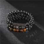 Buddha Stones 3Pcs Frosted Stone Lava Rock Tiger Eye Activate Bracelet Bracelet BS Frosted Stone&Lava Rock