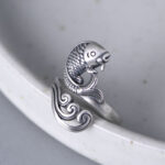 Buddha Stones 925 Sterling Silver Koi Fish Water Ripple Luck Wealth Ring Ring BS 6