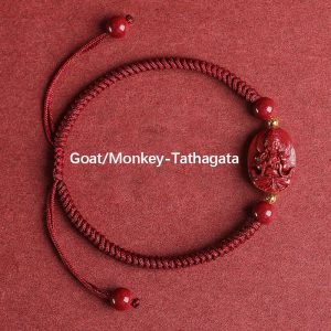 Buddha Stones Chinese Zodiac Natal Buddha Cinnabar Keep Away Evil Spirits Rope Bracelet (Extra 30% Off | USE CODE: FS30) Bracelet BS Goat/Monkey-Tathagata