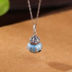 Buddha Stones 999 Sterling Silver Om Mani Padme Hum Engraved Gourd Design Wisdom Necklace Pendant Necklaces & Pendants BS 1