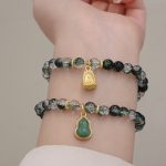 Buddha Stones Natural Green Phantom Confidence Gourd Buddha Charm Bracelet Bracelet BS 11