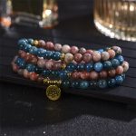Buddha Stones Lazurite Picasso Jasper Amazonite Rhodonite Apatite Positive Lotus Prayer Bead Bracelet Mala Bracelet BS Apatite