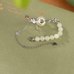 Buddha Stones 925 Sterling Silver Hetian Jade Peace Buckle Lotus Luck Chain Bracelet Bracelet BS 9