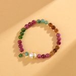 Buddha Stones Natural Multicolored Tourmaline Pearl Auspicious Character Charm Wisdom Bracelet Bracelet BS 2