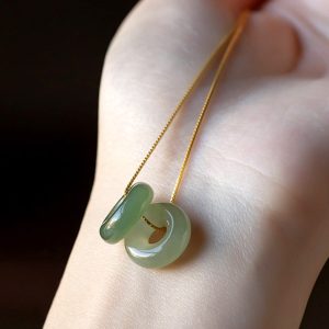 Buddha Stones Natural Round Jade Peace Buckle Luck Abundance Necklace Pendant Necklaces & Pendants BS main