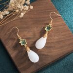 Buddha Stones FengShui White Jade Luck Drop Earrings Earrings BS 14