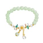 Buddha Stones Simple Design Flower Charm Glass Bead Bracelet
