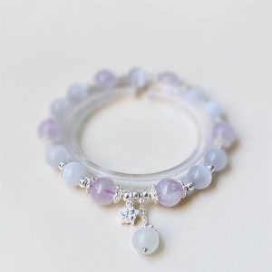 Buddha Stones 925 Sterling Silver Natural Amethyst Cat's Eye Spiritual Awareness Star Bracelet Bracelet BS 925 Sterling Silver Amethyst&Cat's Eye(Wrist Circumference 14-16cm)