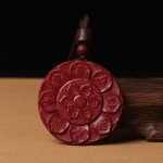 Buddha Stones Natural Cinnabar Lotus Om Mani Padme Hum Blessing Necklace String Pendant Necklaces & Pendants BS Round Shape Cinnabar