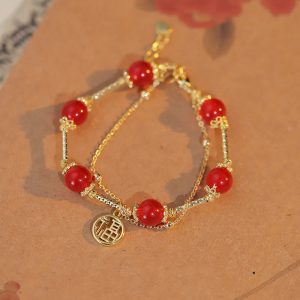 Buddha Stones Red Agate Fu Character Charm Self-acceptance Bracelet Bracelet BS Red Agate(Confidence♥Calm)(Wrist Circumference 14-16cm)