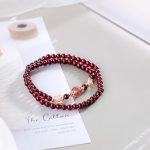 Buddha Stones 14K Gold Plated Natural Garnet Strawberry Quartz Butterfly Protection Double Wrap Bracelet Bracelet BS 4