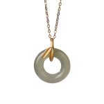Buddha Stones 925 Sterling Silver Cyan Jade Peace Buckle Bamboo Leaf Harmony Necklace Pendant Necklaces & Pendants BS 9
