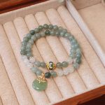Buddha Stones Single Double Layer Jade Peace Buckle Luck Bracelet Bracelet BS 8