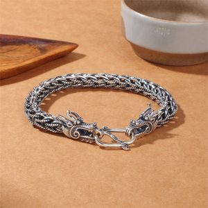 Buddha Stones 925 Sterling Silver Dragon Success Strength Bracelet Bangle Bracelet Bangle BS 22cm